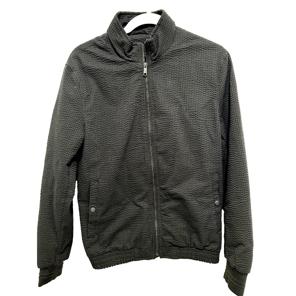 ZARA MAN Black Textured Bomber Jacket Size M Casual Zip-Up